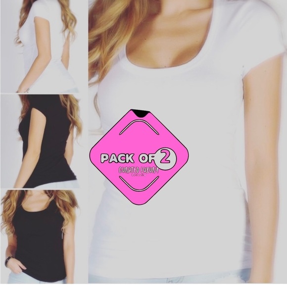 𝅺COTTON Scoop Neck Tee’s | 2 Pack - Picture 1 of 8